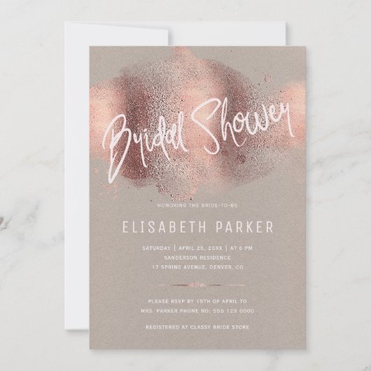 Invitation Parties scintillant rose moderne en or typographie (Devant)