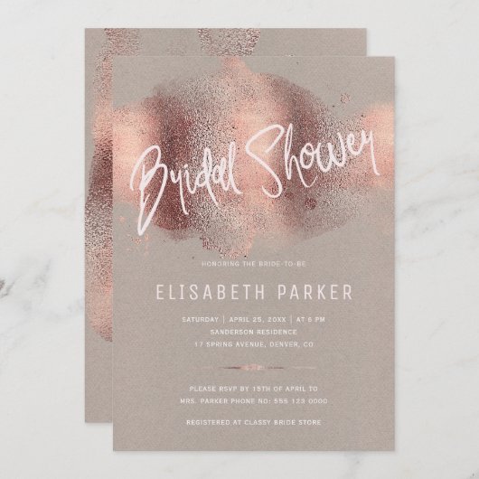 Invitation Parties scintillant rose moderne en or typographie (Devant / Derrière)