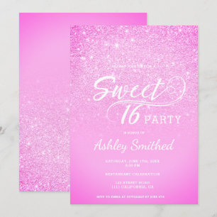 Invitation parties scintillant rose moderne ombre glam Sweet