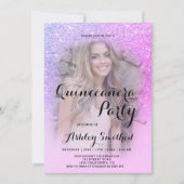 Invitation Parties scintillant rose moderne ombre photo Quinc (Devant)