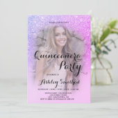 Invitation Parties scintillant rose moderne ombre photo Quinc (Debout devant)