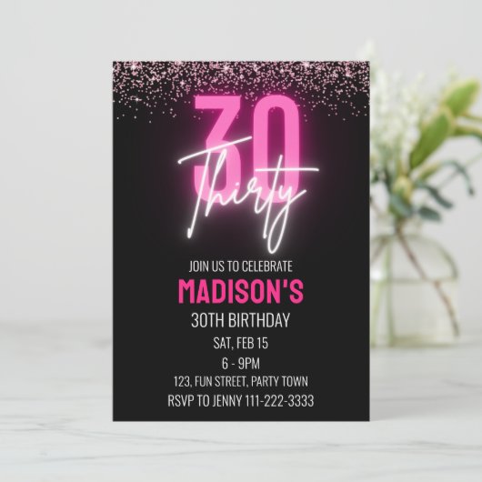 Invitation Parties scintillant rose Neon 30e anniversaire Inv (Debout devant)