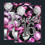 Invitation Parties scintillant rose noir argent doux 16 fête<br><div class="desc">Personnaliser pour votre événement</div>