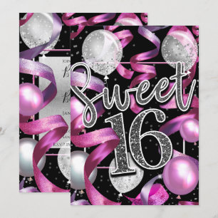 Invitation Parties scintillant rose noir argent doux 16 fête 