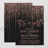 Invitation Parties scintillant Rose noir Baby shower Fringe (Devant / Derrière)