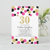 Invitation Parties scintillant rose, noir et or Confetti 30e  (Debout devant)