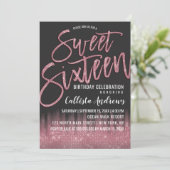 Invitation Parties scintillant rose noir moderne Typographie (Debout devant)