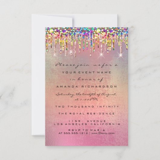 Invitation Parties scintillant  Rose nuptiale 16e Mariage arc (Devant)