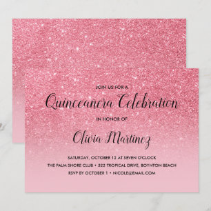 Invitation Parties scintillant rose Ombre Quinceañera
