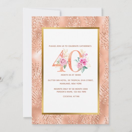 Invitation Parties scintillant rose or 40e anniversaire confe (Devant)