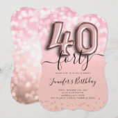 Invitation Parties scintillant rose or ballon 40e anniversair (Devant / Derrière)