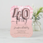 Invitation Parties scintillant rose or ballon 40e anniversair (Debout devant)