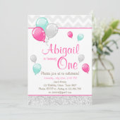 Invitation Parties scintillant rose or Ballons Anniversaire I (Debout devant)