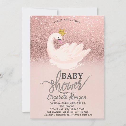 Invitation Parties scintillant rose or Bokeh, Baby shower cyg (Devant)