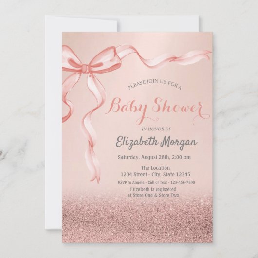 Invitation Parties scintillant rose or Bokeh, Baby shower de (Devant)