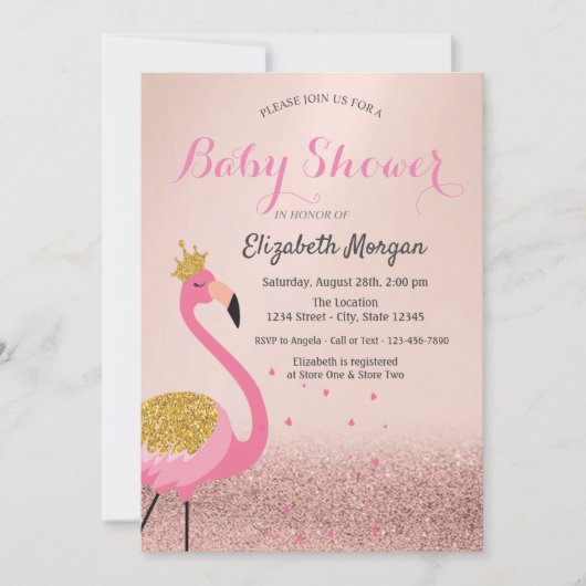 Invitation Parties scintillant rose or Bokeh, Baby shower Fla (Devant)