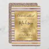 Invitation Parties scintillant rose or brillant rayures brill (Devant / Derrière)