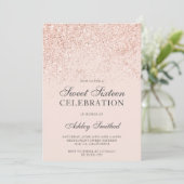 Invitation parties scintillant rose or brille sweet sixteen r (Debout devant)