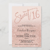 Invitation parties scintillant rose or chic script blush Swee (Devant)