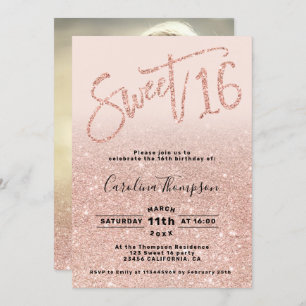 Invitation parties scintillant rose or chic script blush Swee