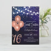 Invitation Parties scintillant rose or Confetti Balloons Ligh (Debout devant)