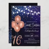 Invitation Parties scintillant rose or Confetti Balloons Ligh (Devant / Derrière)