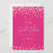 Invitation Parties scintillant rose or Confetti Sweet 16 Hot  (Devant)