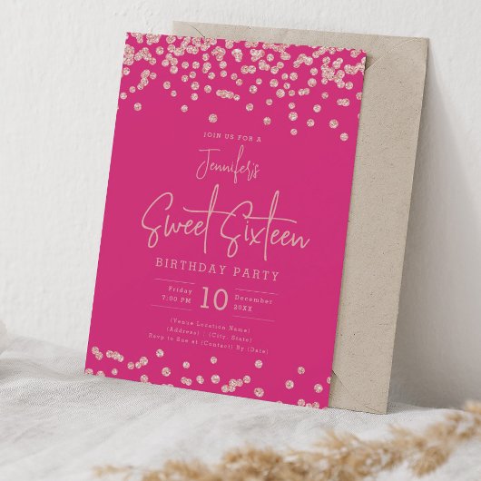 Invitation Parties scintillant rose or Confetti Sweet 16 Hot 