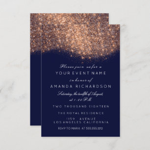 Invitation Parties scintillant Rose or cuivre bleu marine bla