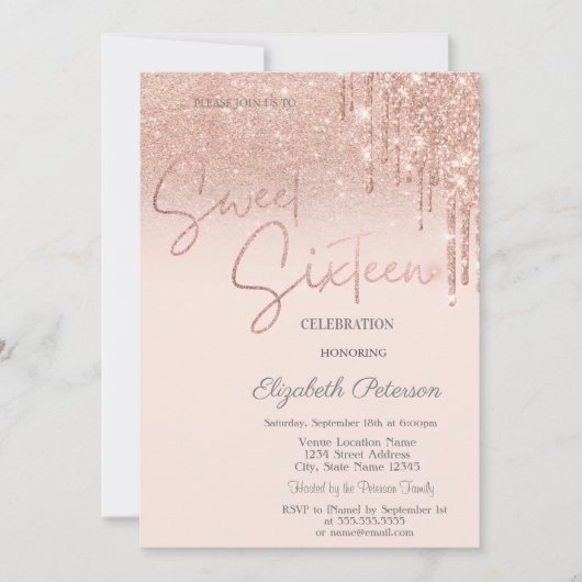 Invitation Parties scintillant rose or, Déchets doux 16 (Devant)