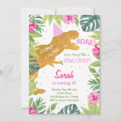 Invitation Parties scintillant rose or Dinosaur filles Invita (Devant)