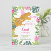 Invitation Parties scintillant rose or Dinosaur filles Invita (Debout devant)