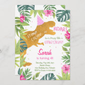 Invitation Parties scintillant rose or Dinosaur filles Invita (Devant / Derrière)