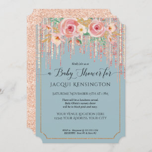 Invitation Parties scintillant rose or Dusty Blue Blush Flora