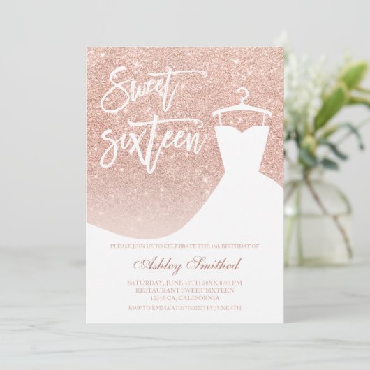 Invitation parties scintillant rose or élégant robe chic Swee (Debout devant)