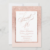 Invitation parties scintillant rose or élégant script chic Sw (Devant)