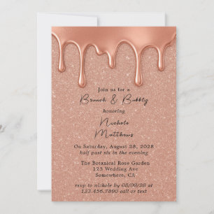Invitation Parties scintillant rose or et gouttes Brunch & Bu