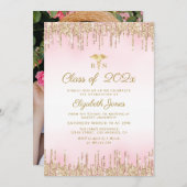 Invitation parties scintillant rose or fête de graduation (Devant / Derrière)