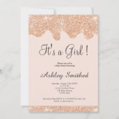 Invitation parties scintillant rose or gouttes chic rose fill (Devant)