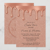 Invitation Parties scintillant rose Or & Lecteurs Métalliques (Devant / Derrière)