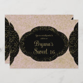 Invitation Parties scintillant rose or noir étoile doux 16 An (Devant / Derrière)