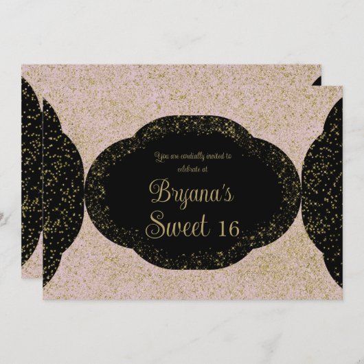 Invitation Parties scintillant rose or noir étoile doux 16 An (Devant / Derrière)