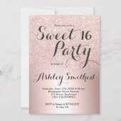 Invitation parties scintillant rose or ombre feuille métalliq (Devant)