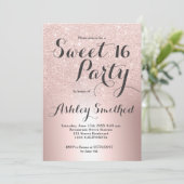 Invitation parties scintillant rose or ombre feuille métalliq (Debout devant)