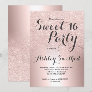 Invitation parties scintillant rose or ombre feuille métalliq