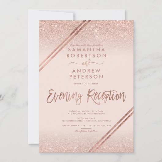 Invitation parties scintillant rose or rayures mariage rose p (Devant)
