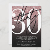 Invitation Parties scintillant rose or rose 30e anniversaire (Devant)