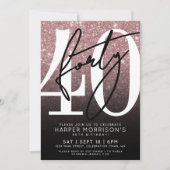 Invitation Parties scintillant rose or rose 40e anniversaire (Devant)