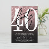 Invitation Parties scintillant rose or rose 40e anniversaire (Debout devant)