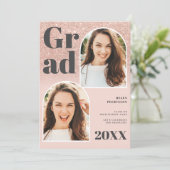 Invitation parties scintillant rose or rose arc 3 photos grad (Debout devant)